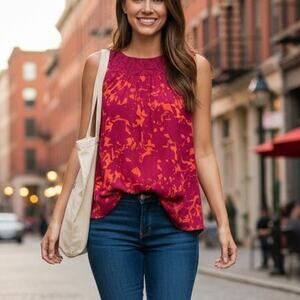 Cabi Pink & Orange Origami Sleeveless Top XS